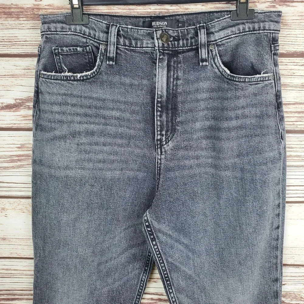 Hudson Womens Size 31x28 Black Holly Straight Leg Distressed Jeans          #238 - Picture 2 of 13